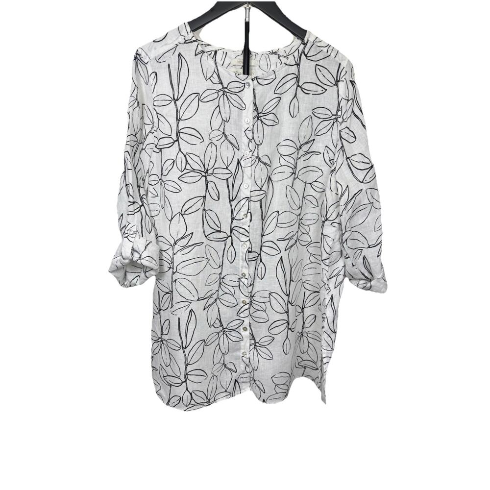 Cynthia Rowley 100% Linen Tunic Women’s Sz 1X Button Down Shirt Leaf Print